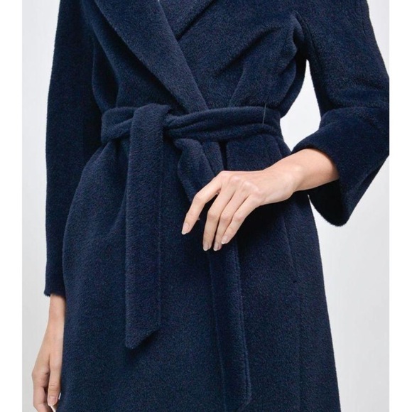 Max Mara Studio Alpaca Blue Navy Wrap Belted Coat, size 42 - Picture 3 of 15